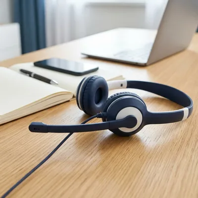 Casque de conseiller posé sur un bureau — image d’illustration